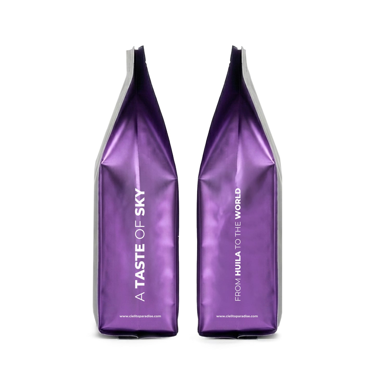 Two purple bags with 'A Taste of Sky' branding on a white background